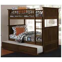 Ab59234 Nantucket Bunk Bed With Raised Panel Trundle Bed, Antique Walnut - Twin & Full