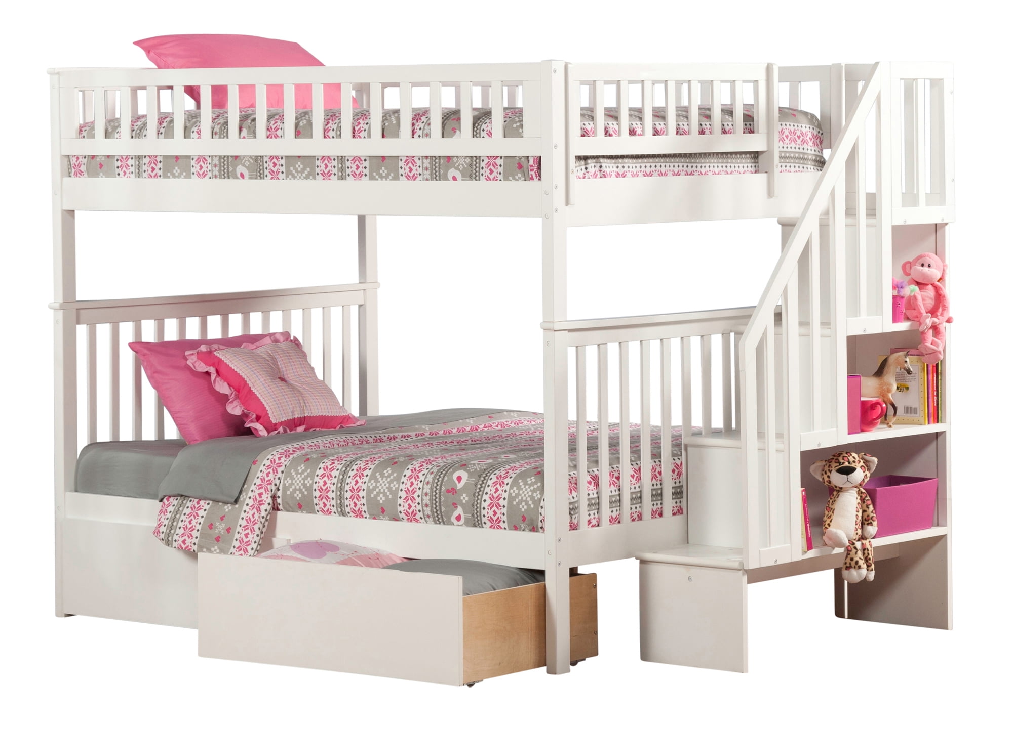 Ab56842 Woodland Staircase Bunk Bed With Urban Bed Drawers, White - Full & Full