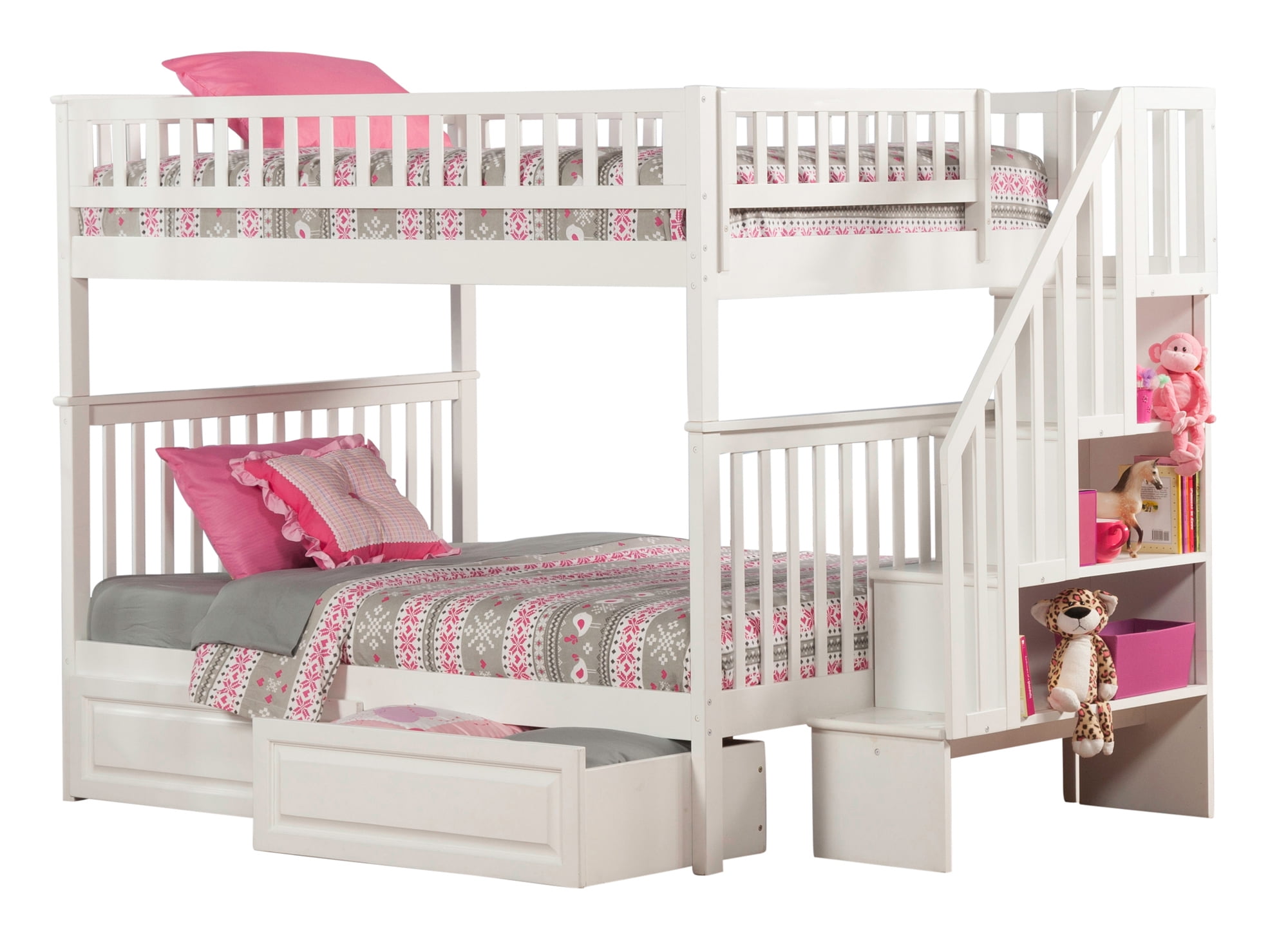 Ab56822 Woodland Staircase Bunk Bed With Rpbd, White - Full & Full