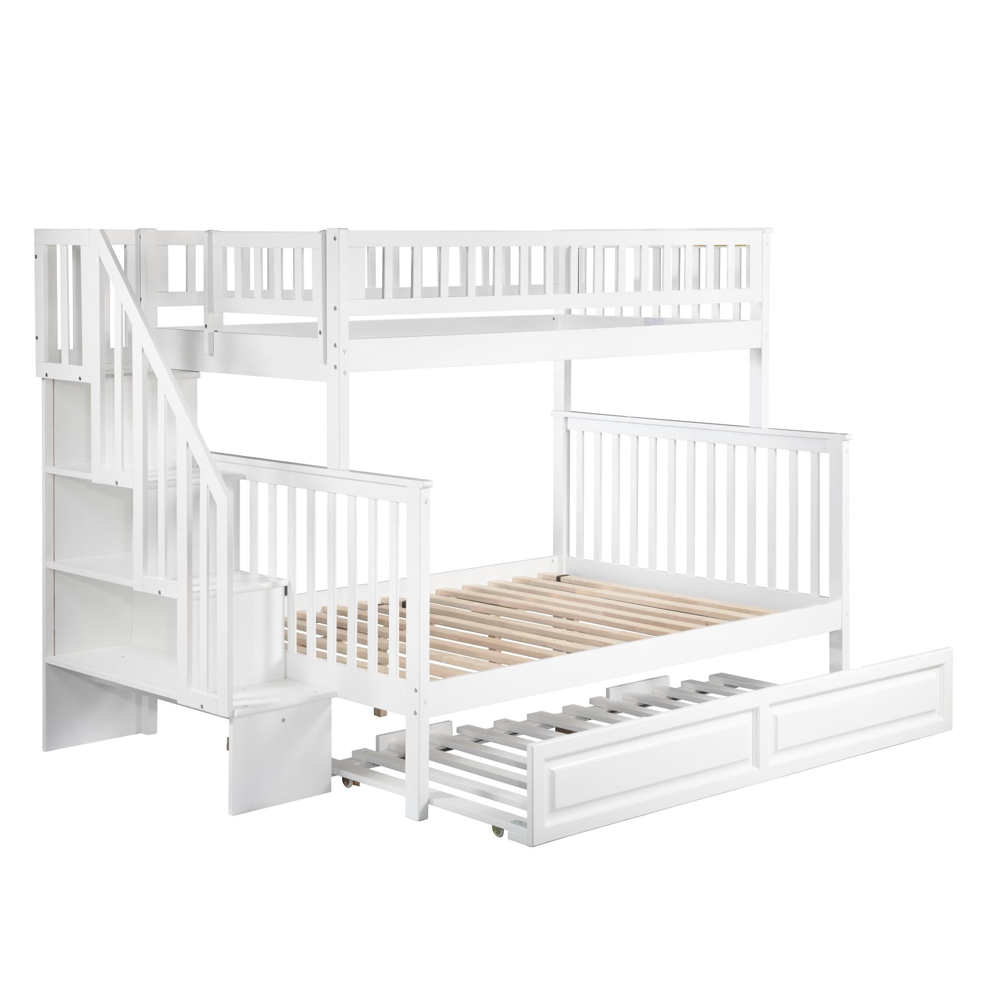 Ab56732 Woodland Staircase Bunk Bed With Trundle Bed, White - Twin & Full