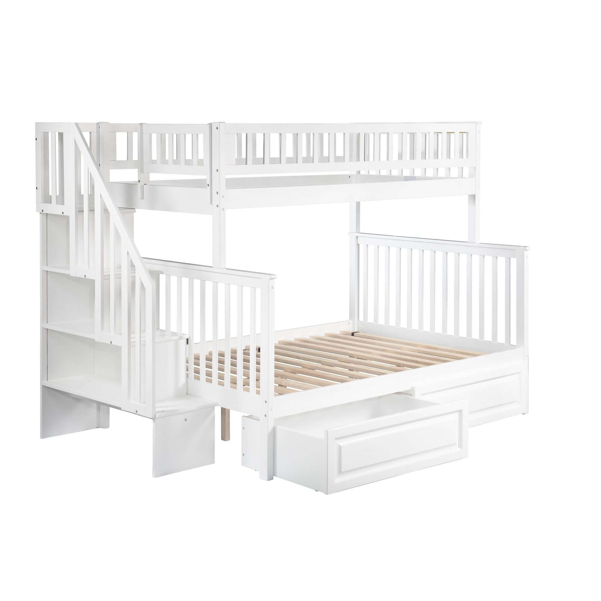 Ab56722 Woodland Staircase Bunk Bed With Raised Panel Bed Drawers, White - Twin & Full
