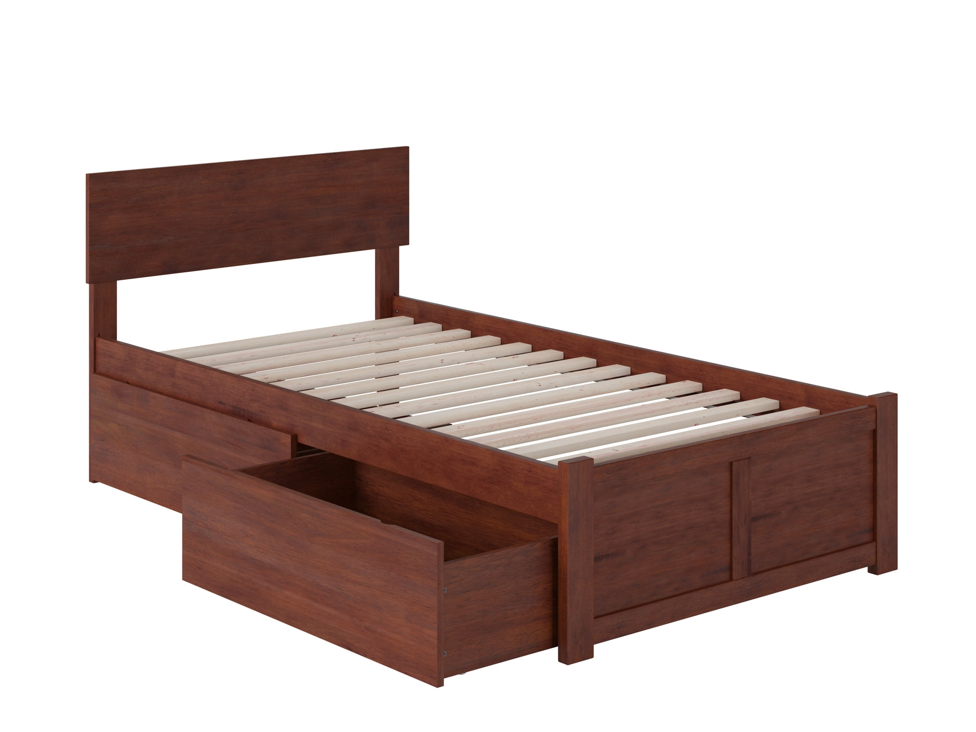 Ar8112114 Orlando Flat Panel Foot Board With Urban Bed Drawers, Antique Walnut - Twin Extra Large