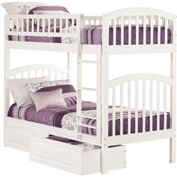 Ab64122 Richland Bunk Bed With Raised Panel Bed Drawers, White - Twin & Twin