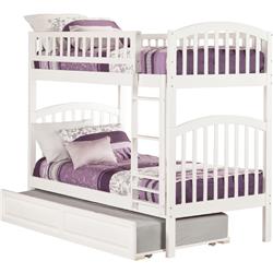 Ab64132 Richland Bunk Bed With Raised Panel Trundle Bed, White - Twin & Twin