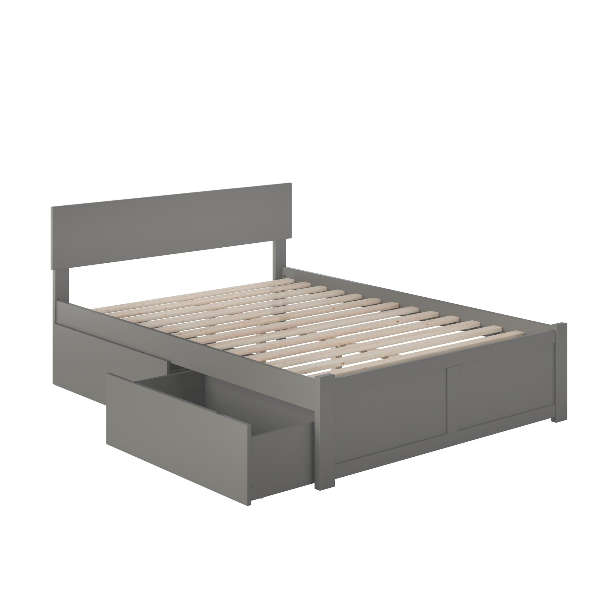 Ar8132119 Orlando Full Platform Bed With Flat Panel Foot Board & 2 Urban Bed Drawers - Grey