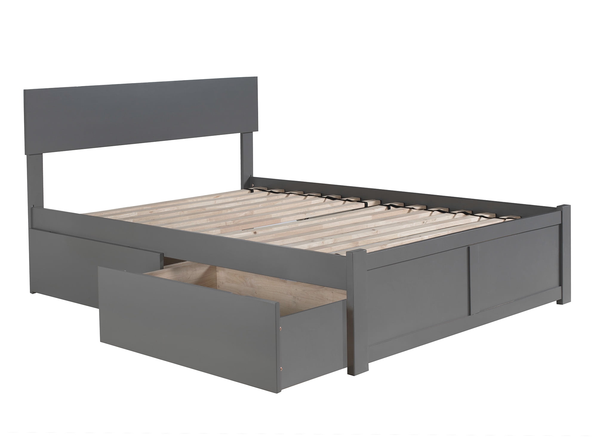 Ar8142119 Orlando Queen Platform Bed With Flat Panel Foot Board & 2 Urban Bed Drawers - Grey