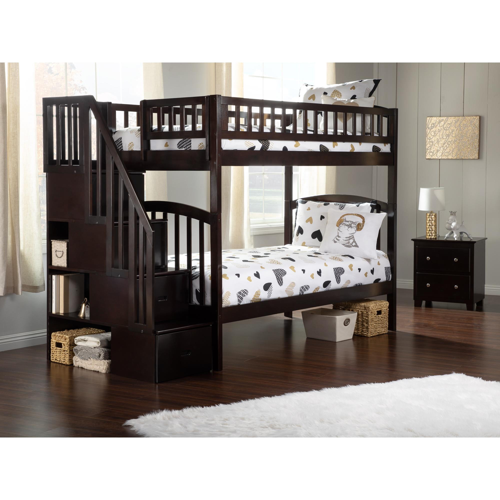 Ab65601 Westbrook Staircase Twin Over Twin Bunk Bed, Espresso