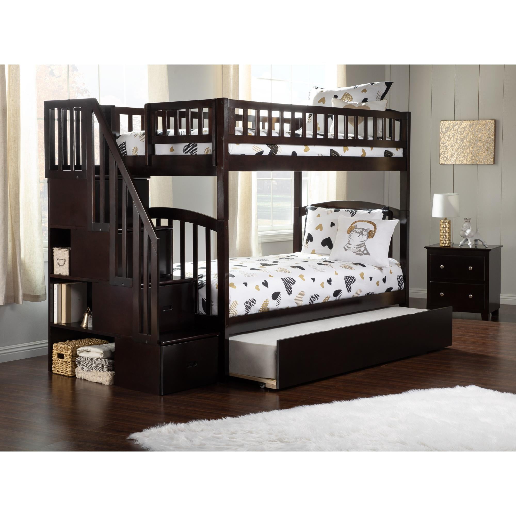 Ab65651 Westbrook Staircase Twin Over Twin Bunk Bed With Twin Size Urban Trundle , Espresso