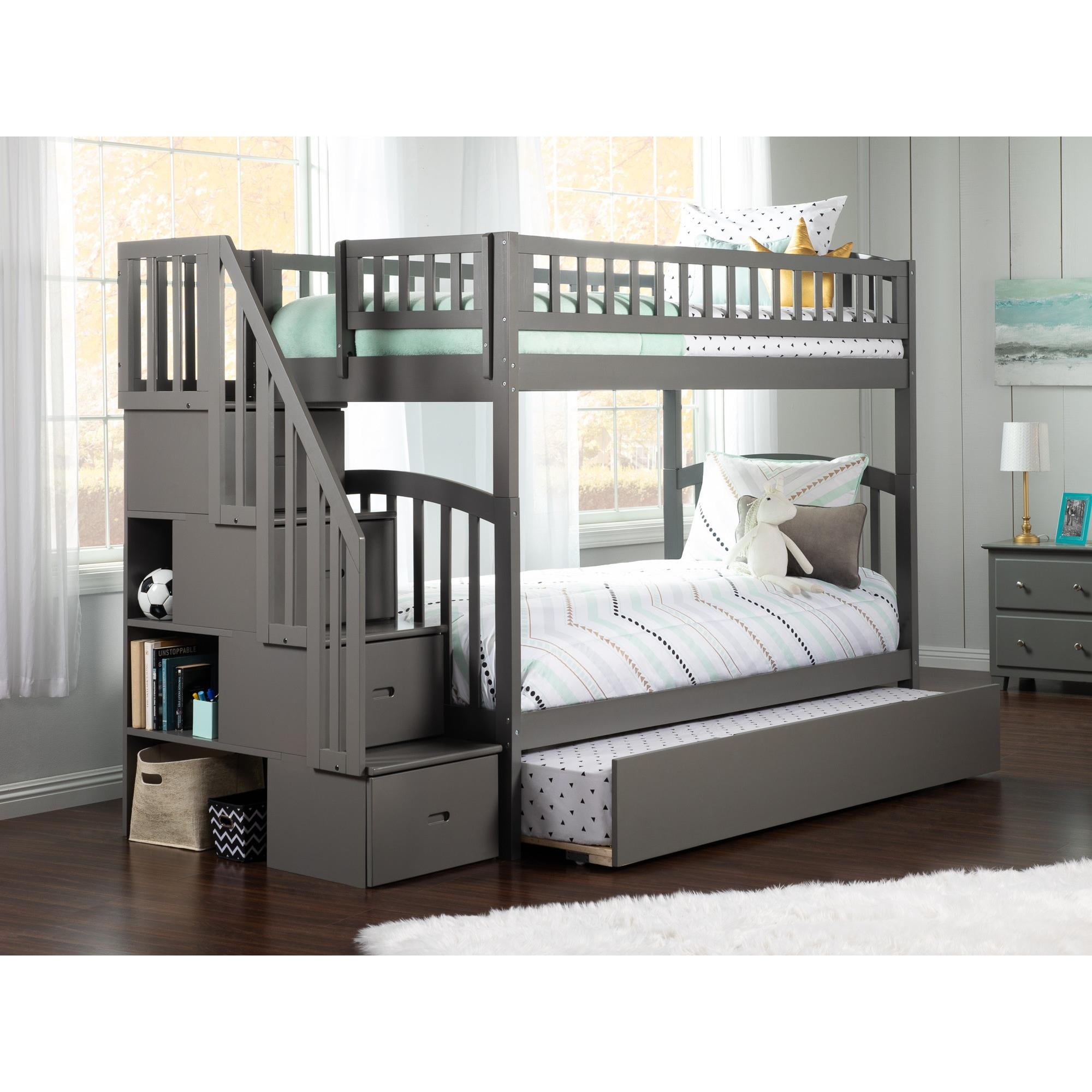 Ab65659 Westbrook Staircase Twin Over Twin Bunk Bed With Twin Size Urban Trundle , Grey