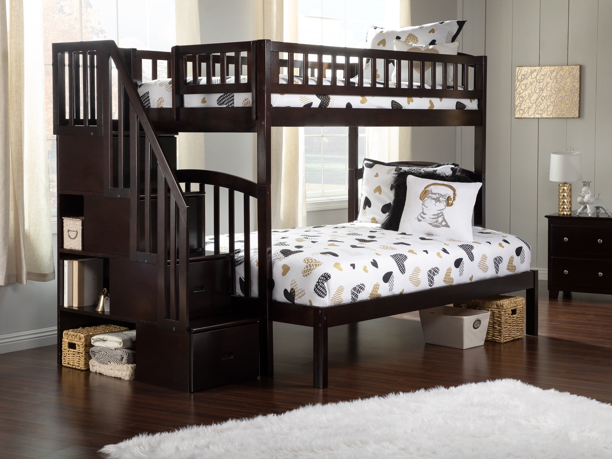Ab65701 Westbrook Staircase Twin Over Full Bunk Bed, Espresso