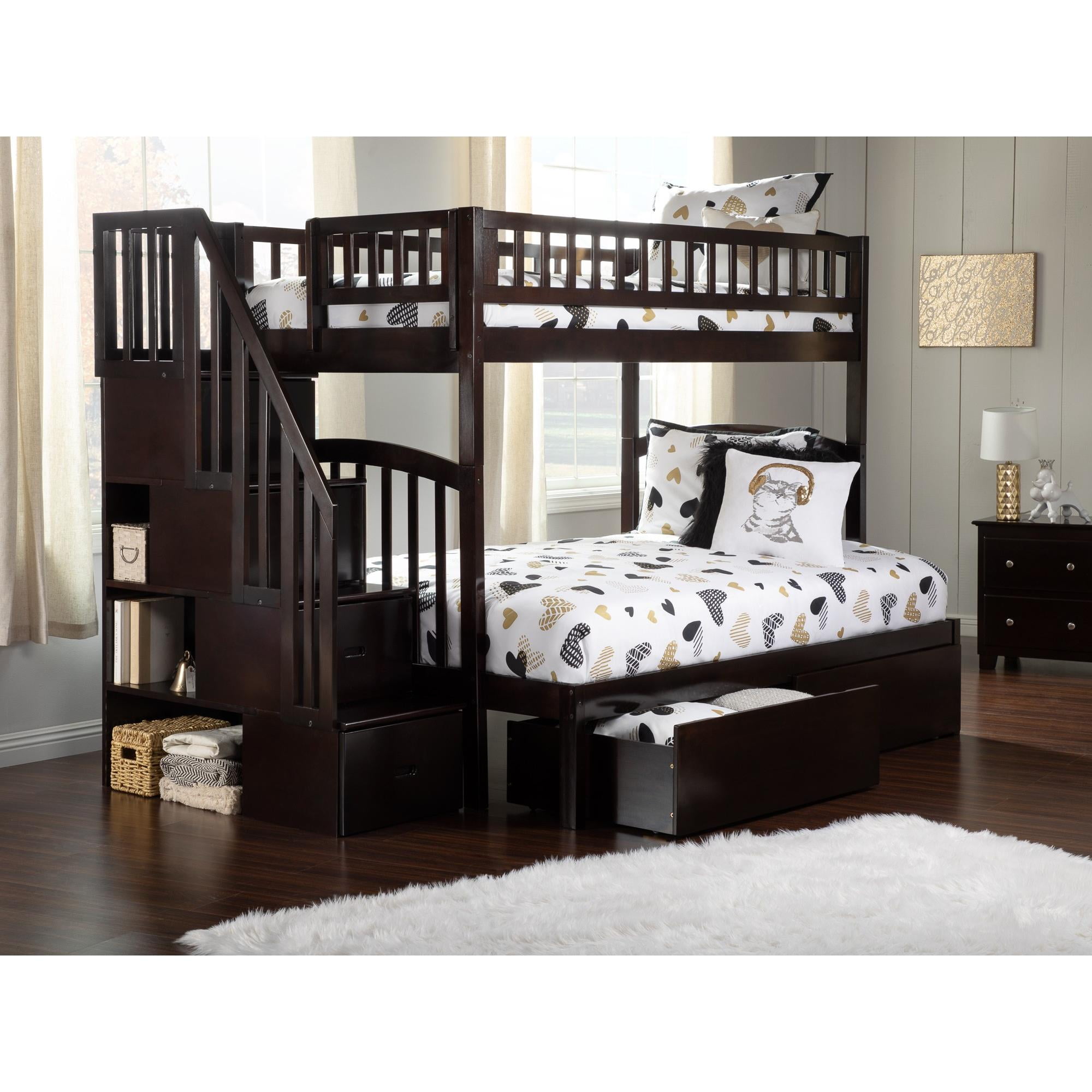 Ab65741 Westbrook Staircase Twin Over Full Bunk Bed With 2 Urban Drawers, Espresso