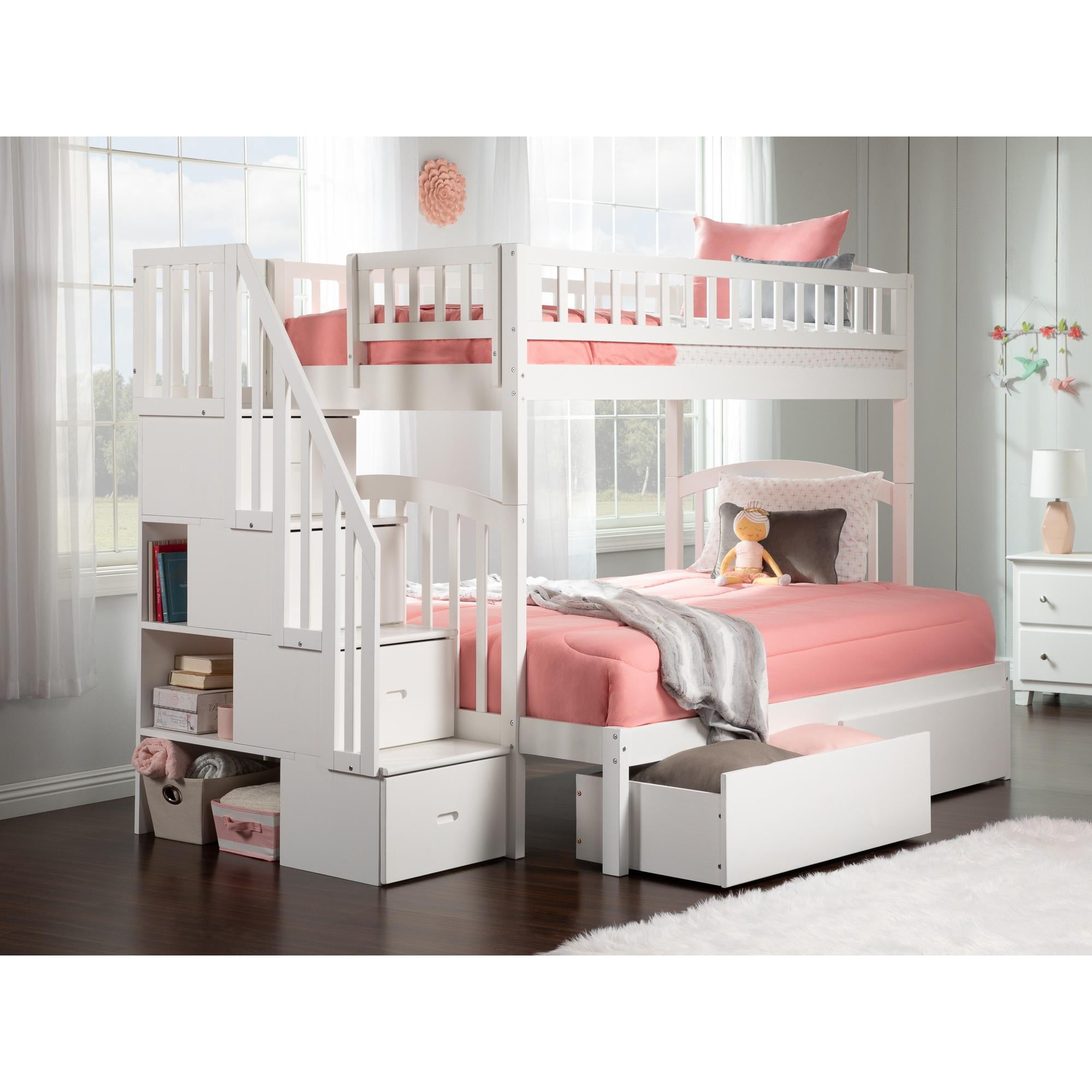Ab65742 Westbrook Staircase Twin Over Full Bunk Bed With 2 Urban Drawers, White
