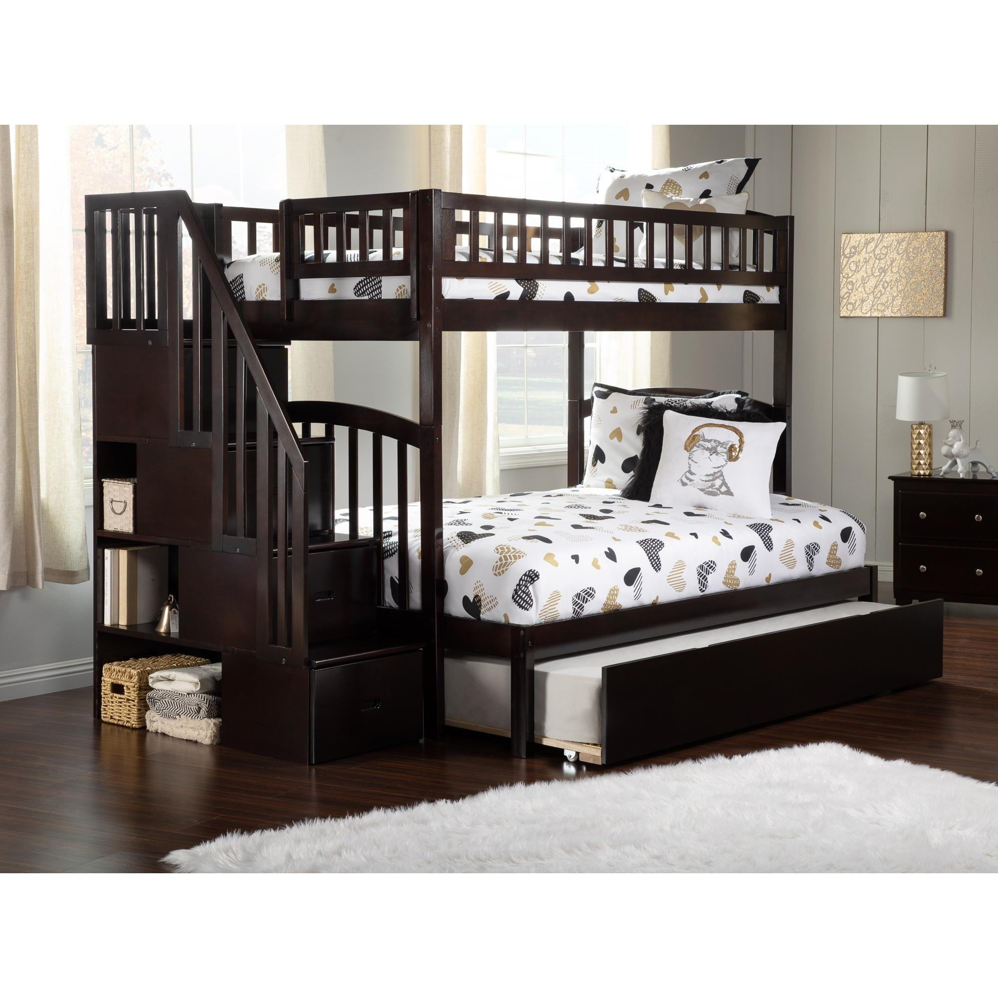 Ab65751 Westbrook Staircase Twin Over Full Bunk Bed With Twin Size Urban Trundle , Espresso