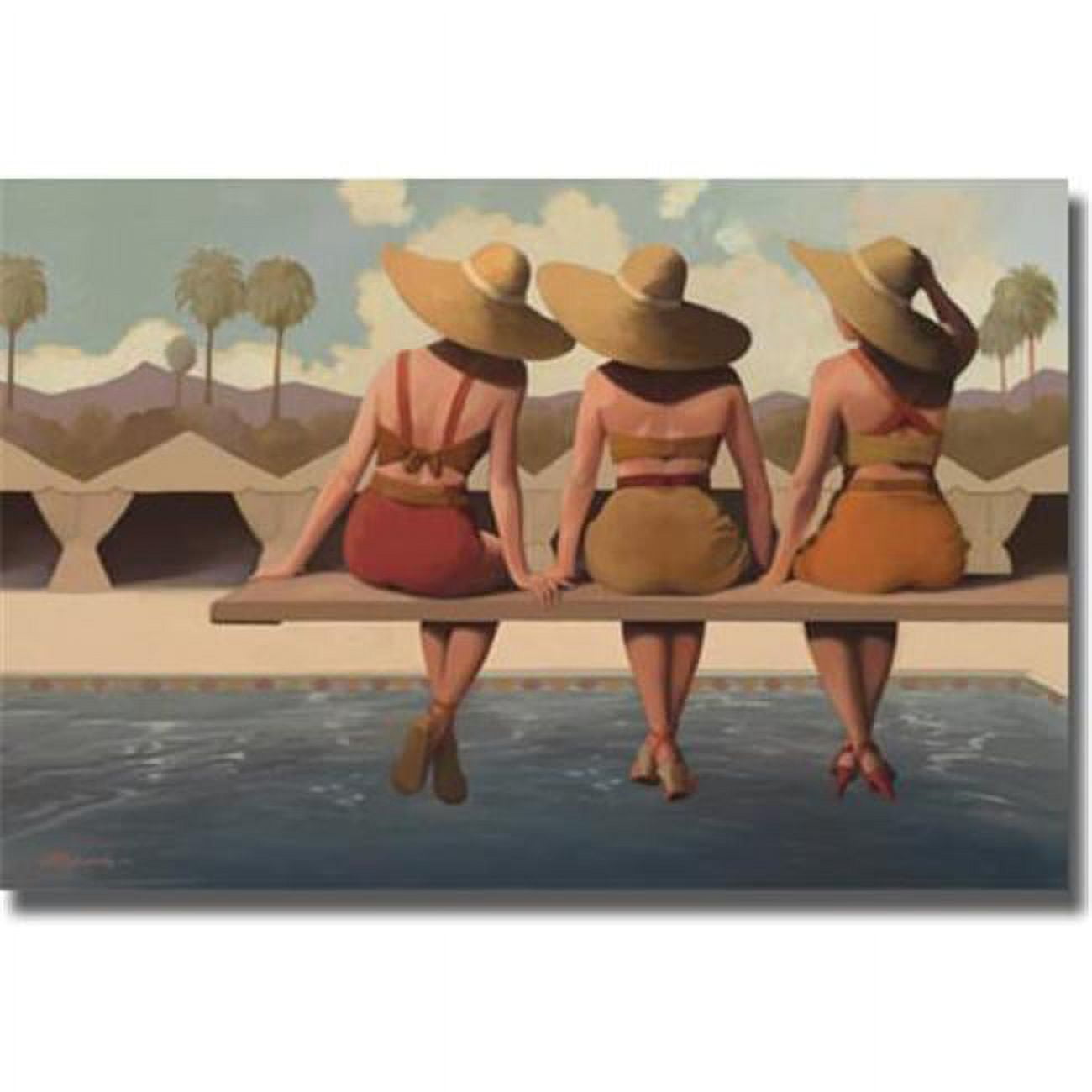 1624995eg Poolside Chat By Jacqueline Osborn Premium Gallery Wrapped Canvas Giclee Art - 16 X 24 X 1.5 In.