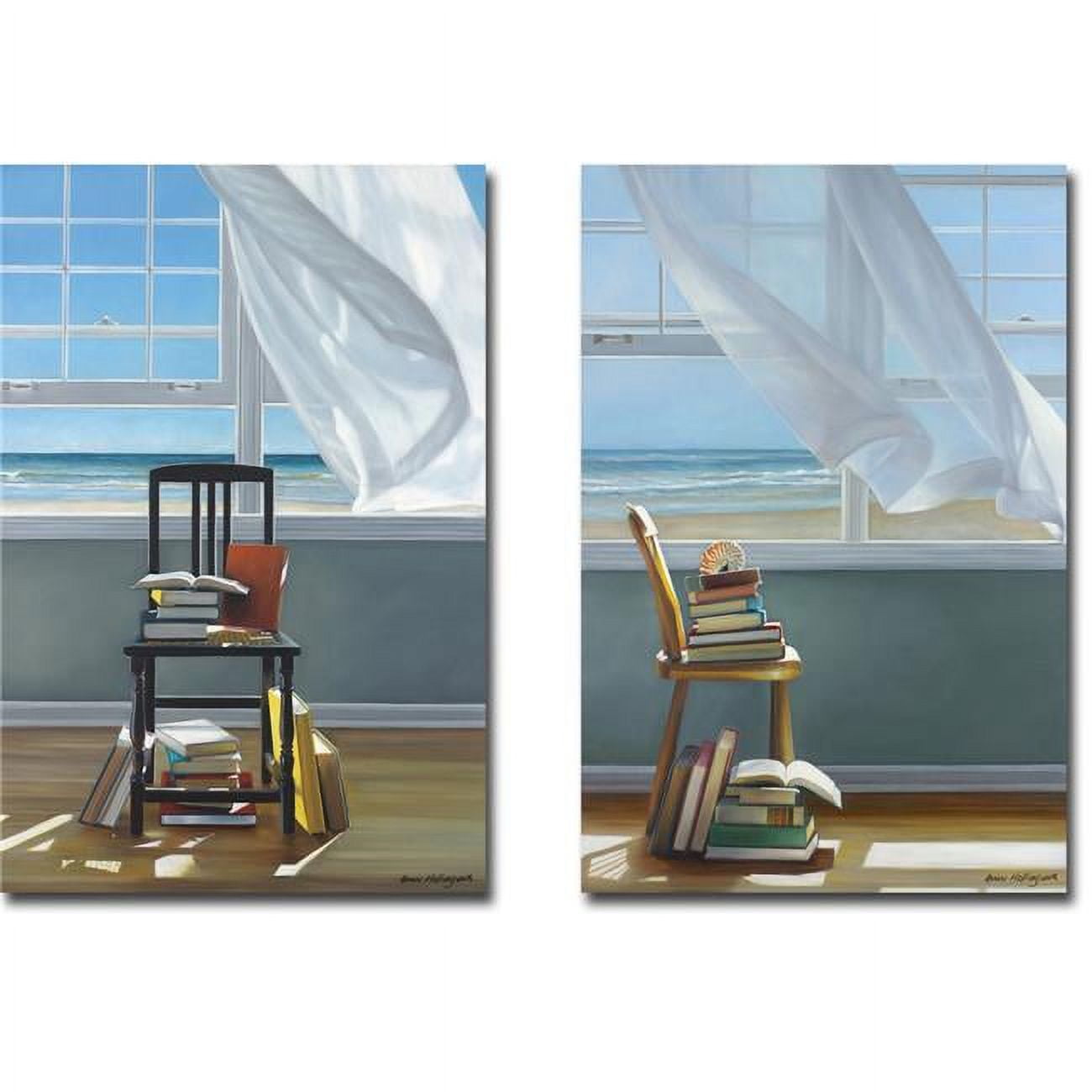 3045x749ig Beach Scholar & Summer Reading By Karen Hollingsworth 2-piece Premium Oversize Gallery-wrapped Canvas Giclee Art Set - 45 X 30 X 1.5 In.