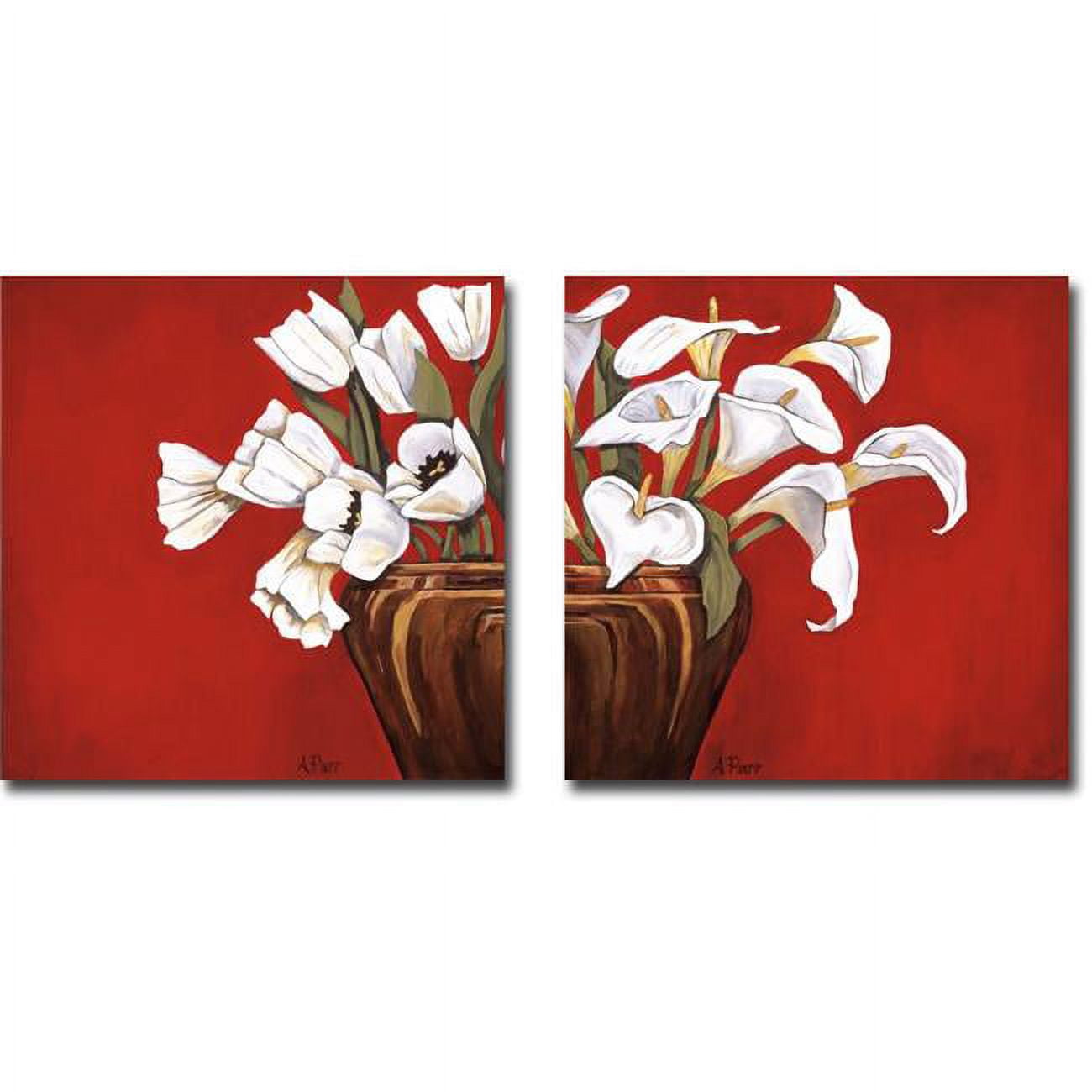 1212j818cg Tulips On Red & Callas On Red By Ann Parr 2-piece Premium Gallery-wrapped Canvas Giclee Art Set - 12 X 12 X 1.5 In.