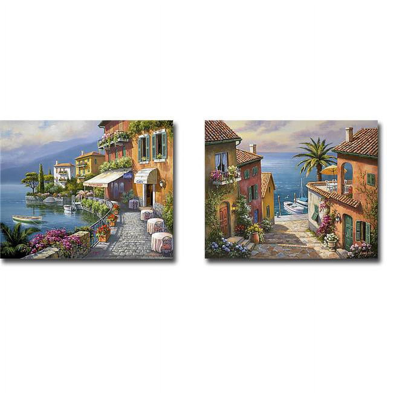 1215456ig Seaside Bistro Cafe & The Villas Private Dock By Sung Kim 2-piece Premium Gallery Wrapped Canvas Giclee Art Set - 12 X 15 In.