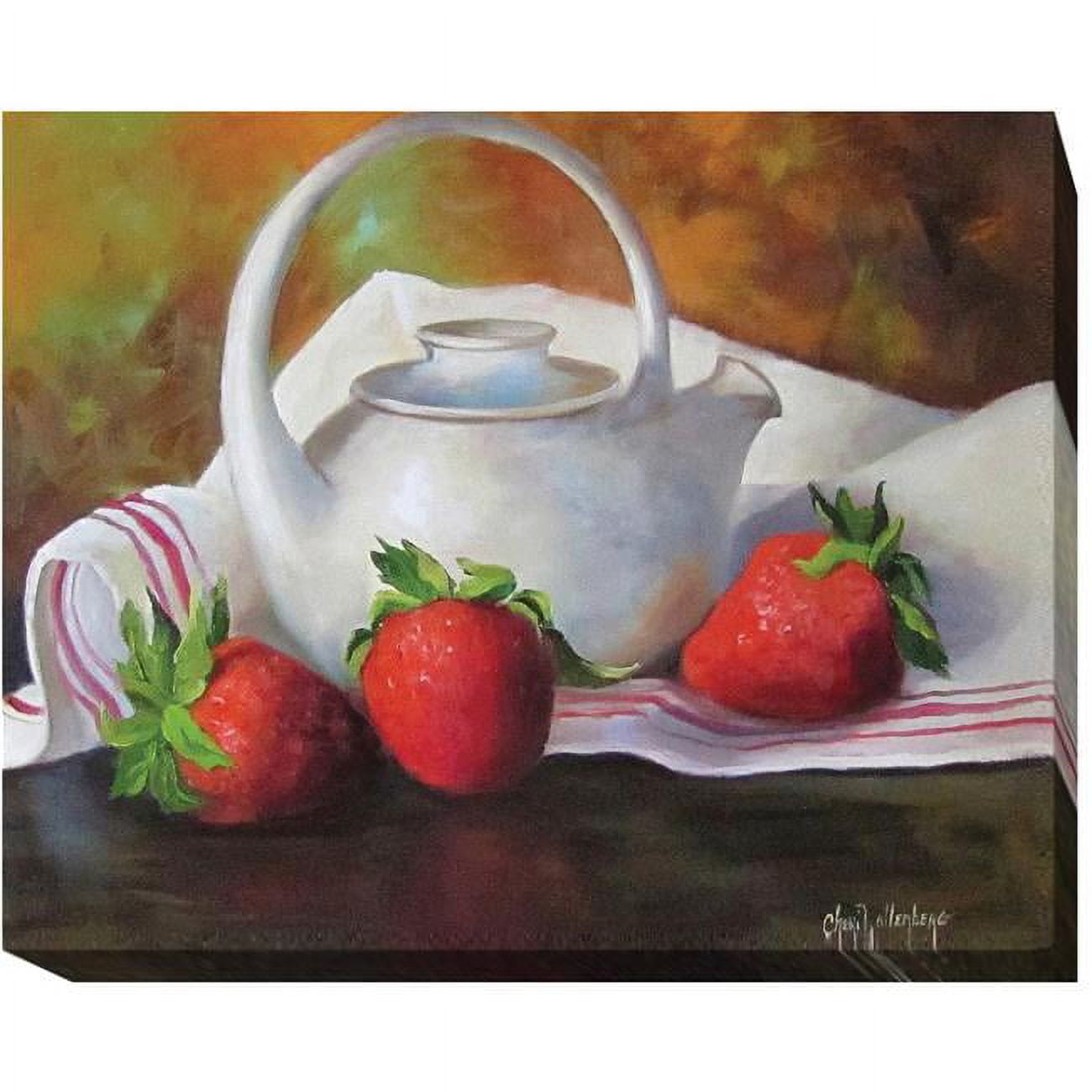 1215j834ig Strawberries & White Teapot By Cheri Wollenberg Premium Gallery-wrapped Canvas Giclee Art - 12 X 15 X 1.5 In.