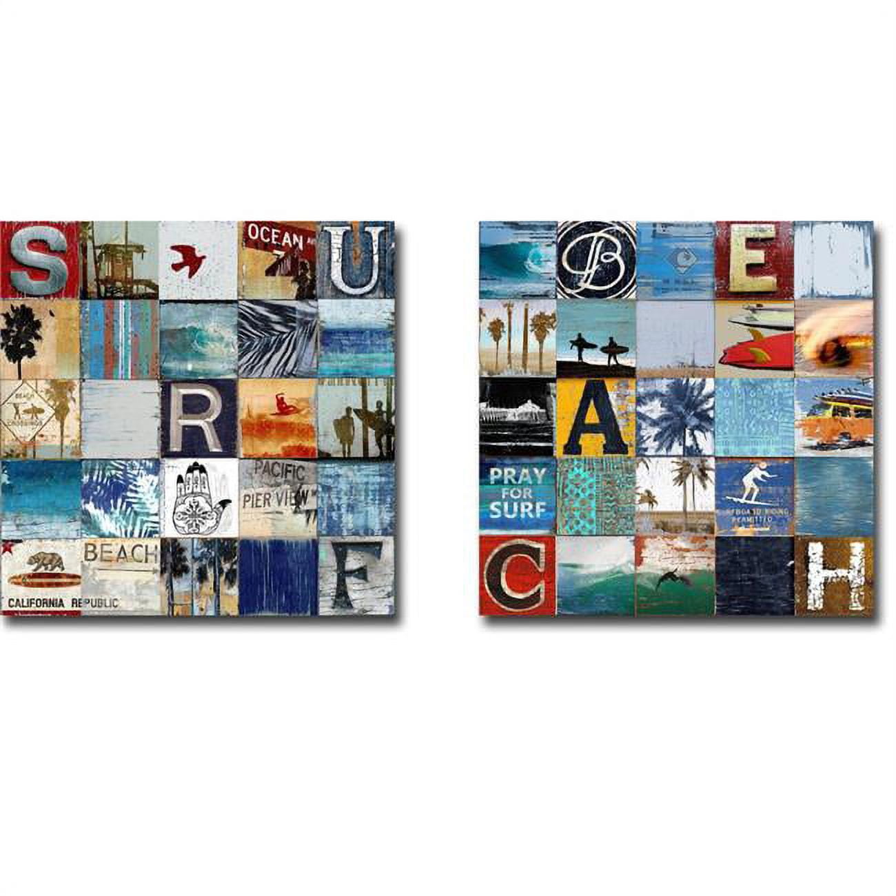 36364853tg Surf City & Beach Town By Charlie Carter 2-piece Premium Oversize Gallery-wrapped Canvas Giclee Art Set - 36 X 36 In.