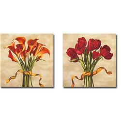 36364859tg Bouquet Ambra & Bouquet Rubino By Lisa Corradini 2-piece Premium Oversize Gallery-wrapped Canvas Giclee Art Set - 36 X 36 In.