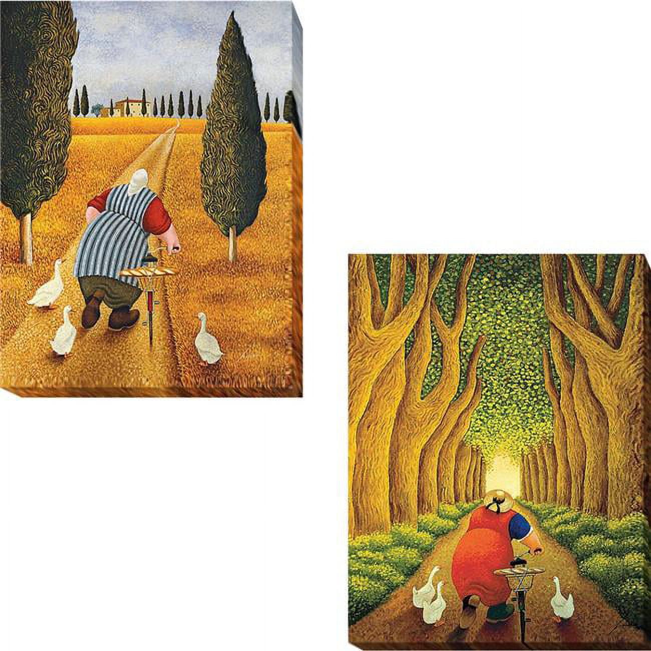 1216r694ig Lady With Fresh Bread & Home From The Market By Lowell Herrero 2-piece Premium Gallery-wrapped Canvas Giclee Art Set - 12 X 16 X 1.5 In.
