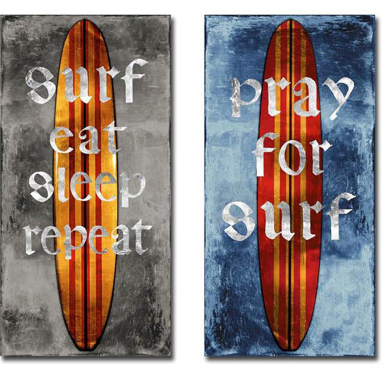 1632677tg Surf Repeat & Pray For Surf, Surfboard By Charlie Carter 2-piece Premium Gallery-wrapped Canvas Giclee Art Set - 32 X 16 In.