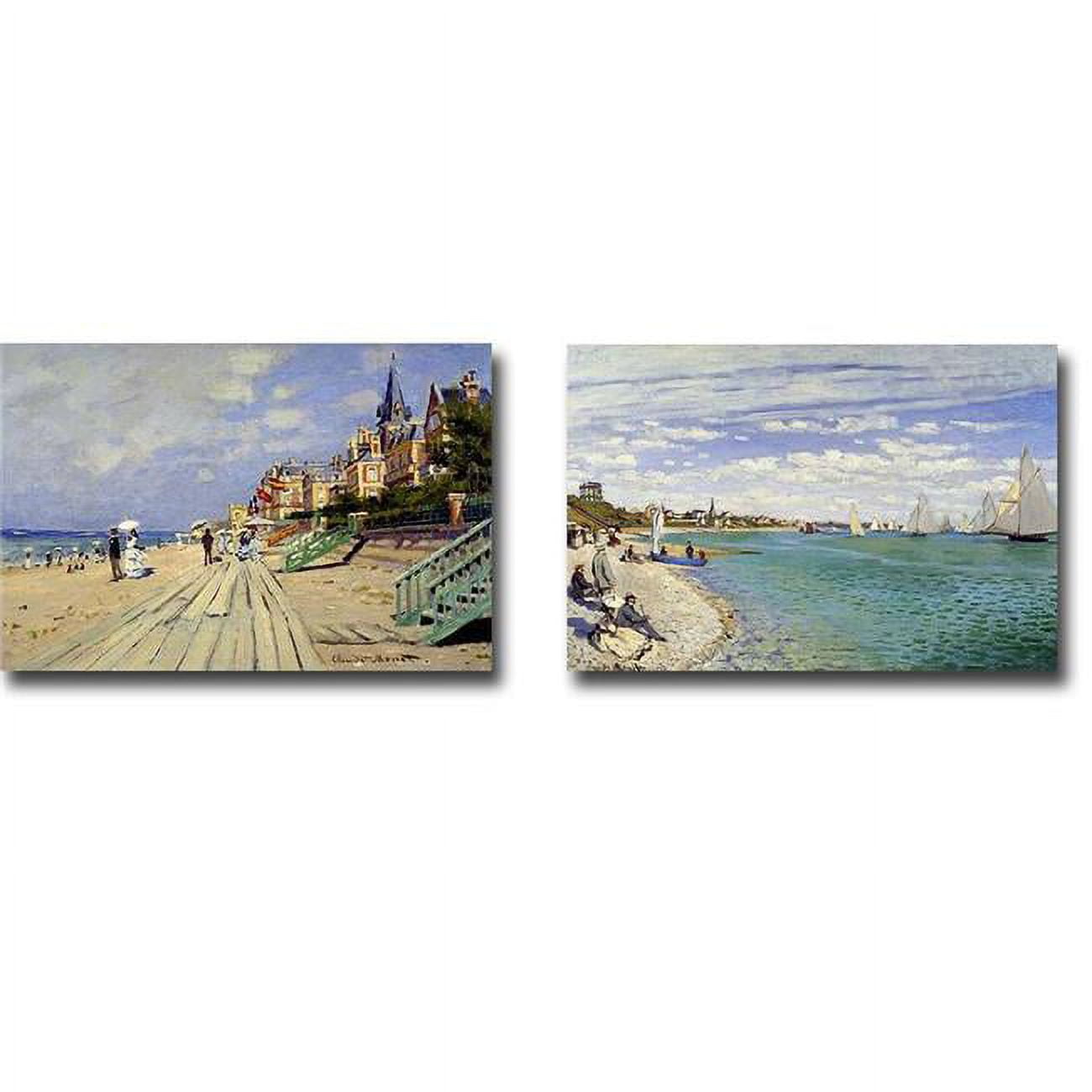 The Beach At Trouville & The Beach At Saint-adresse By Claude Monet 2-piece Premium Gallery-wrapped Canvas Giclee Art Set - 12 X 18 X 1.5 In.