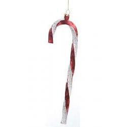 J-130930 24 In. Plastic Candy Cane Ornament - Red Glitter White - 12 Pack