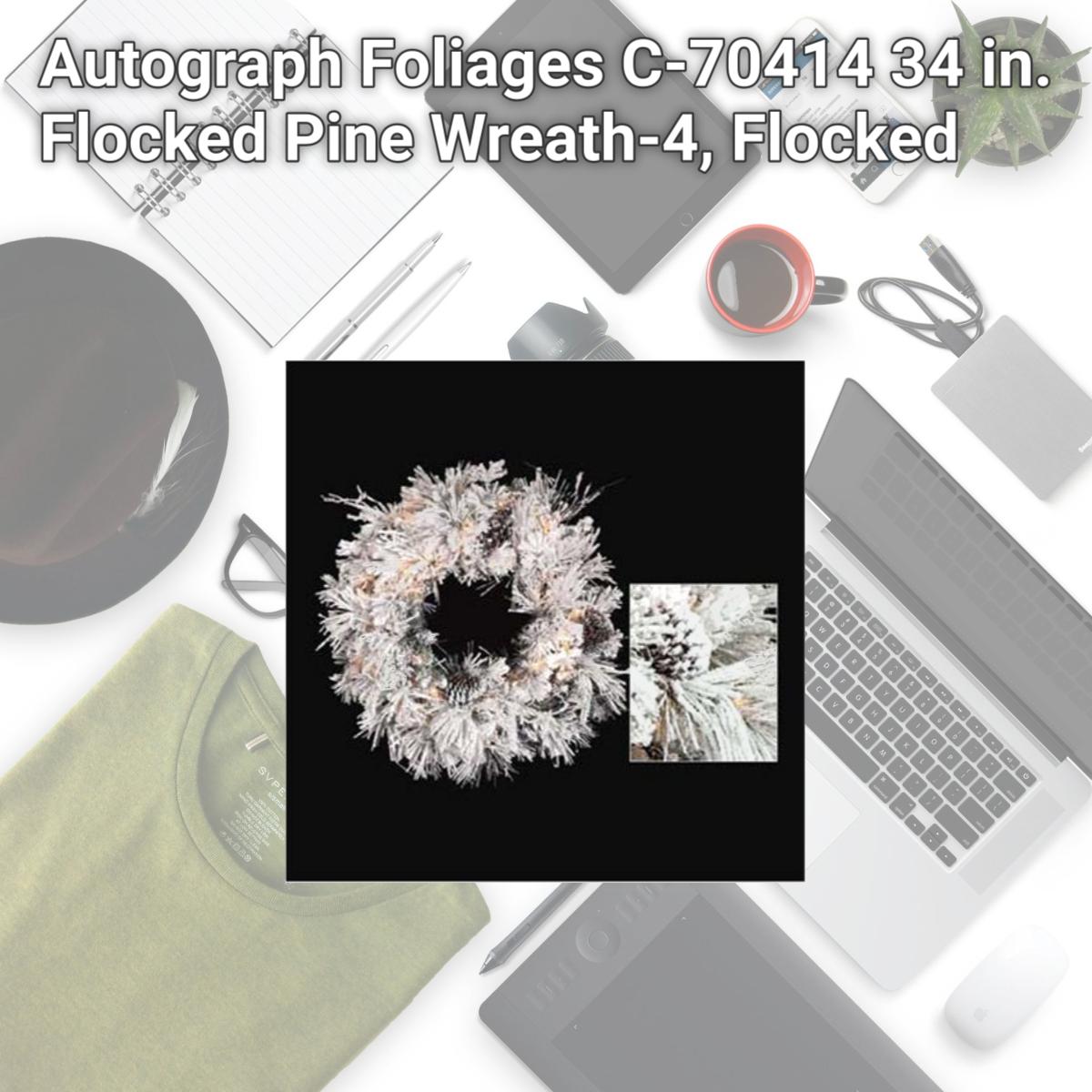Picture of Autograph Foliages C-70414 34 in. Flocked Pine Wreath-4, Flocked
