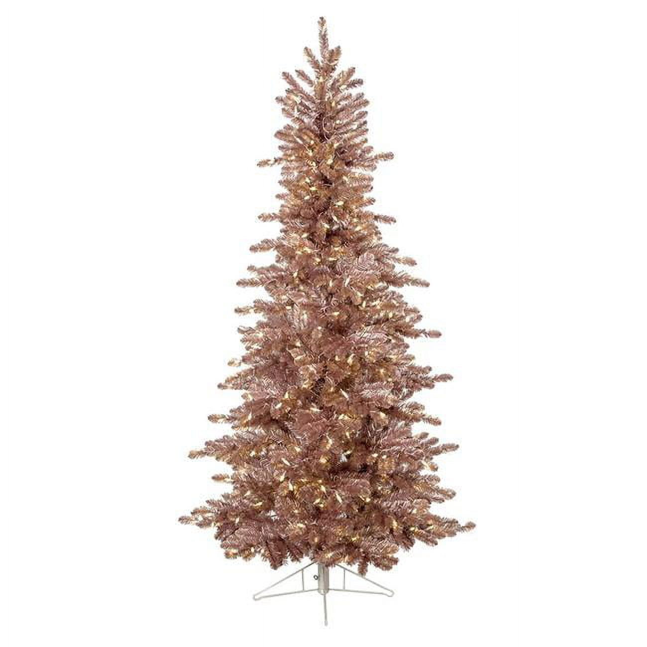 C-180734 7 Ft. Matte Blush Slim Tree With Led Lights, Pink