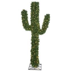 C-183024 7.5 Ft. Pvc Holiday Cactus Trees With Led Lights, Green