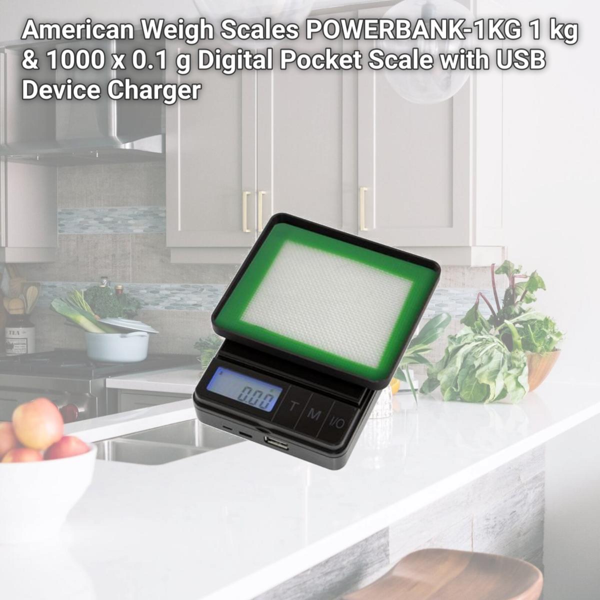 Picture of American Weigh Scales POWERBANK-1KG 1 kg & 1000 x 0.1 g Digital Pocket Scale with USB Device Charger