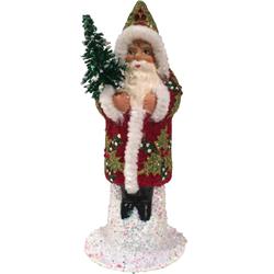 Schaller Paper Mache Candy Container - Santa Bead Holly, Red & Green