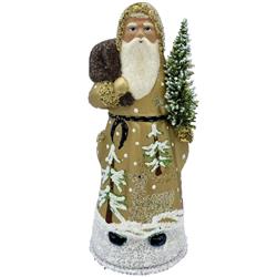 12020 Schaller Paper Mache Candy Container -Santa with Tree & Gold Coat - 8 x 5 x 3.25 in.