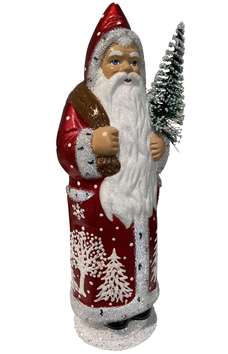 22295 11 x 4 x 4 in. Paper Mache Candy Container - Santa in Red Coat with Ermine Edge Detail