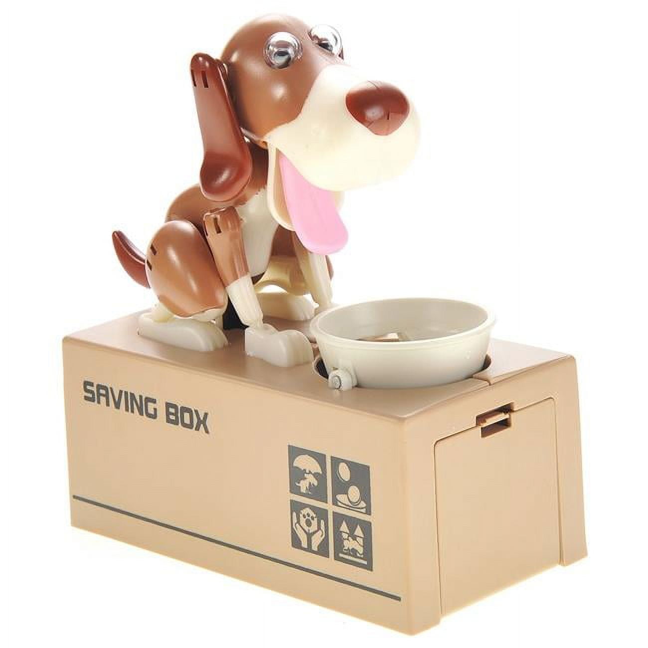 Mpt550 White Brown My Dog Piggy Bank Robotic Coin Munching Money Box - White & Brown