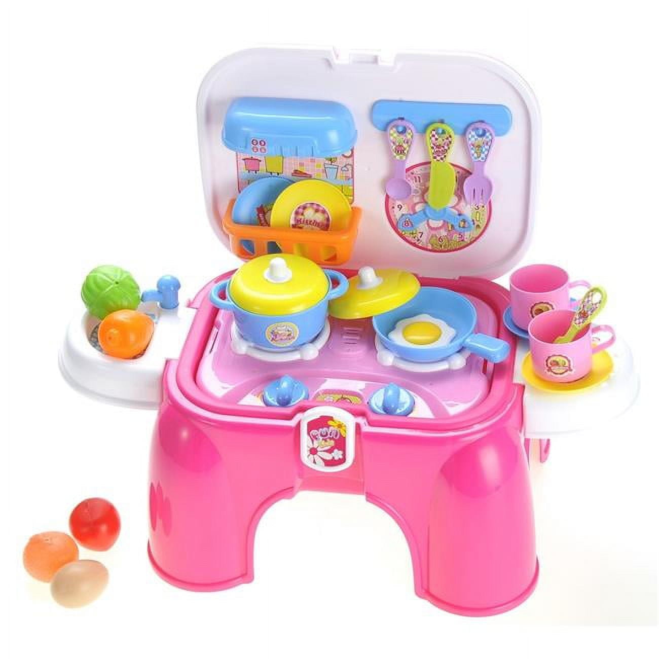Electric Portable Kids Kitchen Cooking Set Toy, Lights & Sounds - Folds Into Stepstool