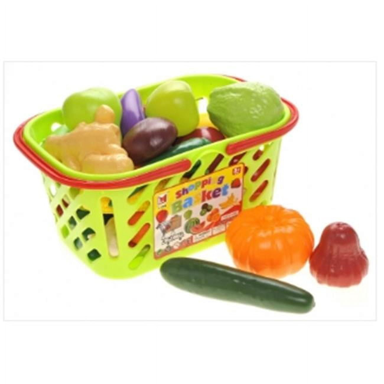 Ps608b Fruits & Vegetables Shopping Basket Grocery Play Food Set For Kids