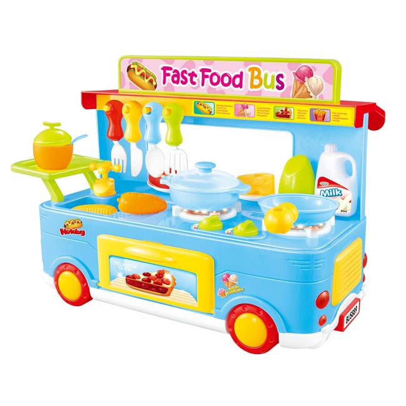 Ps8807 Fast Food Bus Kitchen Play Set Toy, Blue - 29 Piece