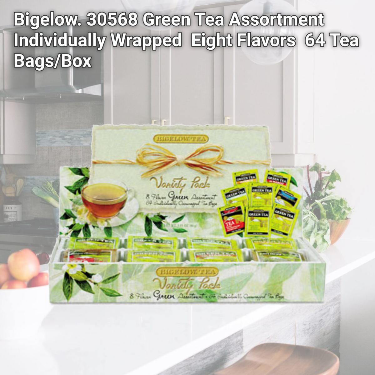 Picture of Bigelow. 30568 Green Tea Assortment  Individually Wrapped  Eight Flavors  64 Tea Bags/Box