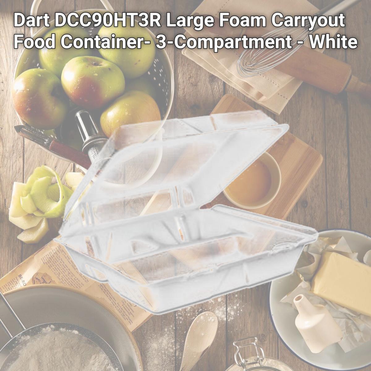 Picture of Dart DCC90HT3R Large Foam Carryout Food Container- 3-Compartment - White