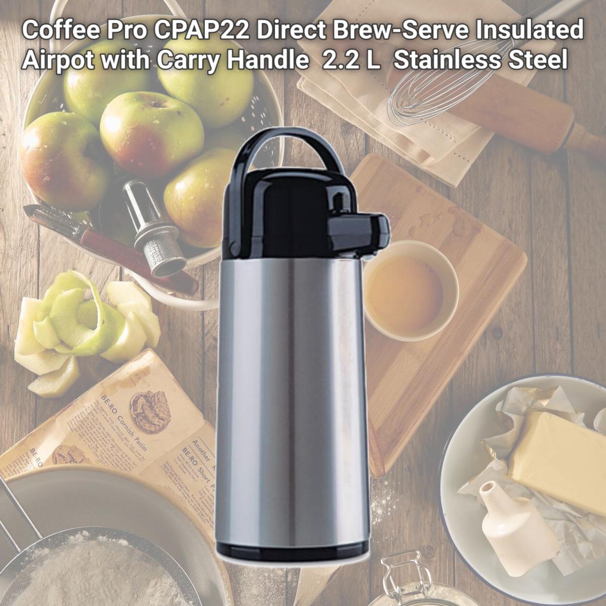 Picture of Coffee Pro CPAP22 Direct Brew-Serve Insulated Airpot with Carry Handle  2.2 L  Stainless Steel