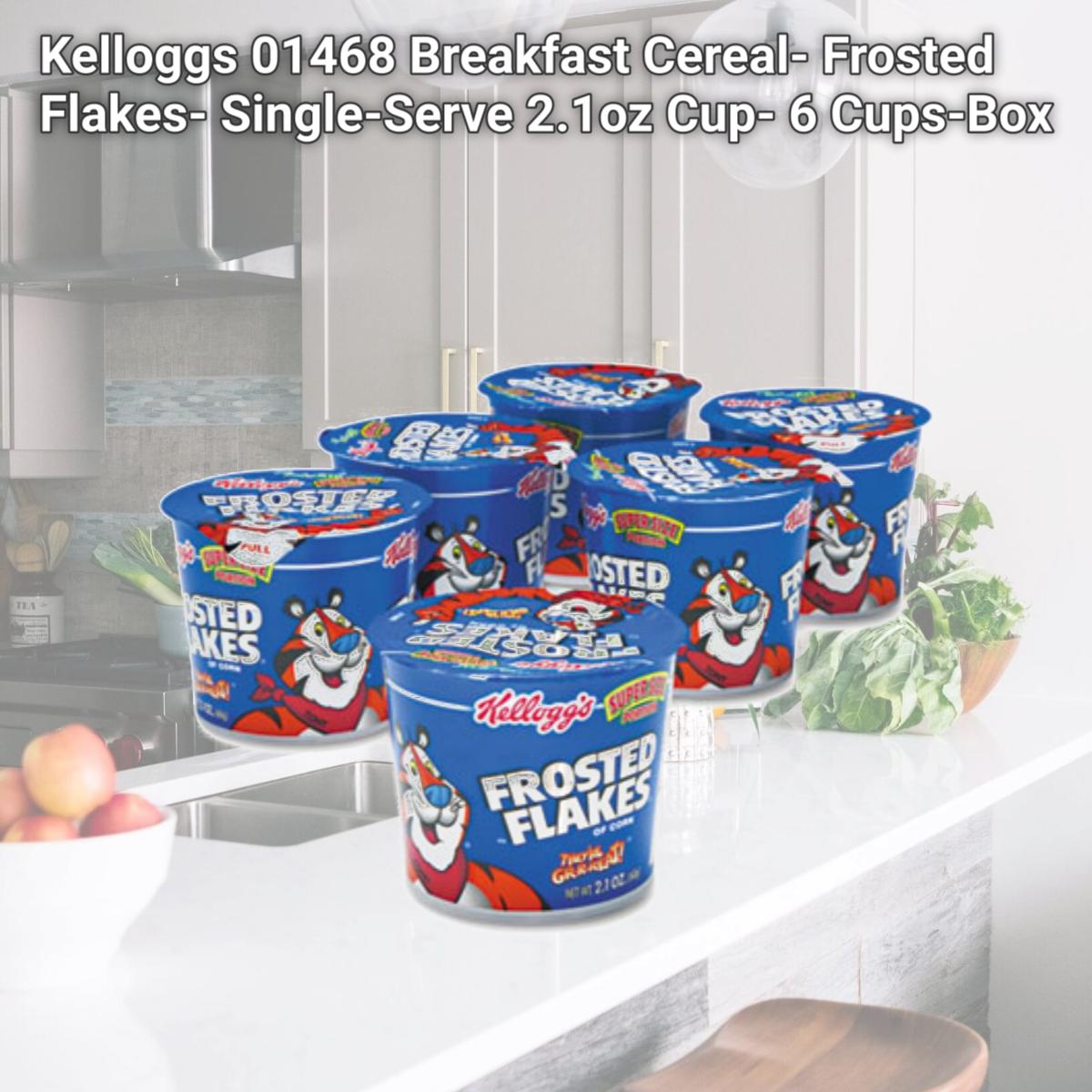 Picture of Kelloggs 01468 Breakfast Cereal- Frosted Flakes- Single-Serve 2.1oz Cup- 6 Cups-Box