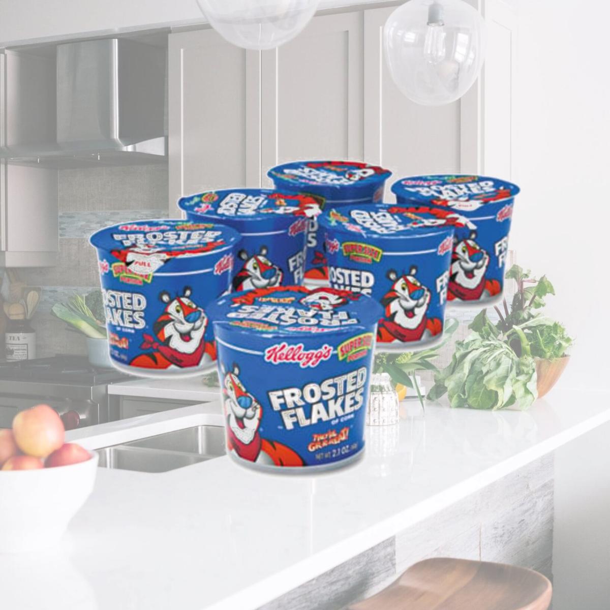 Picture of Kelloggs 01468 Breakfast Cereal- Frosted Flakes- Single-Serve 2.1oz Cup- 6 Cups-Box