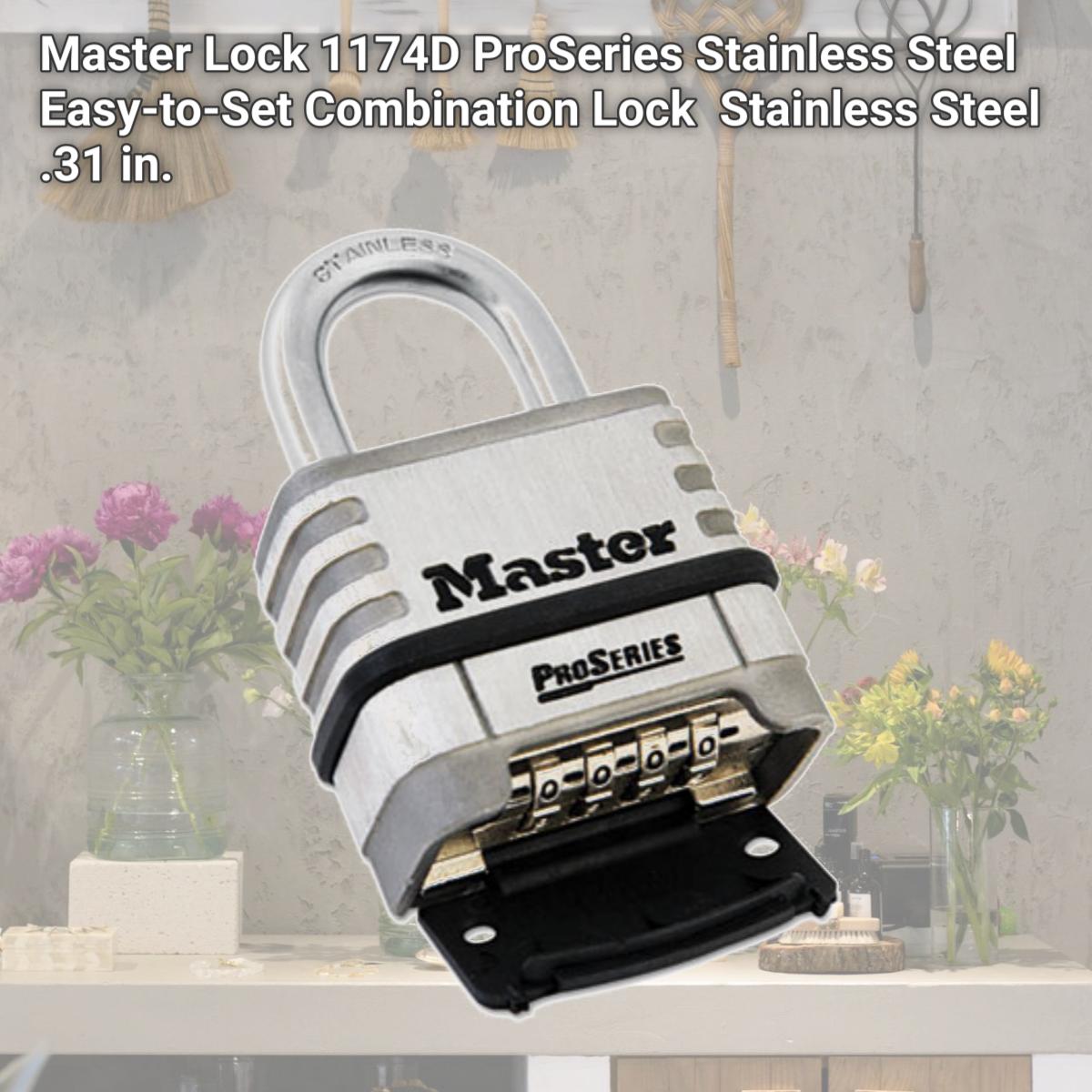 Picture of Master Lock 1174D ProSeries Stainless Steel Easy-to-Set Combination Lock  Stainless Steel  .31 in.