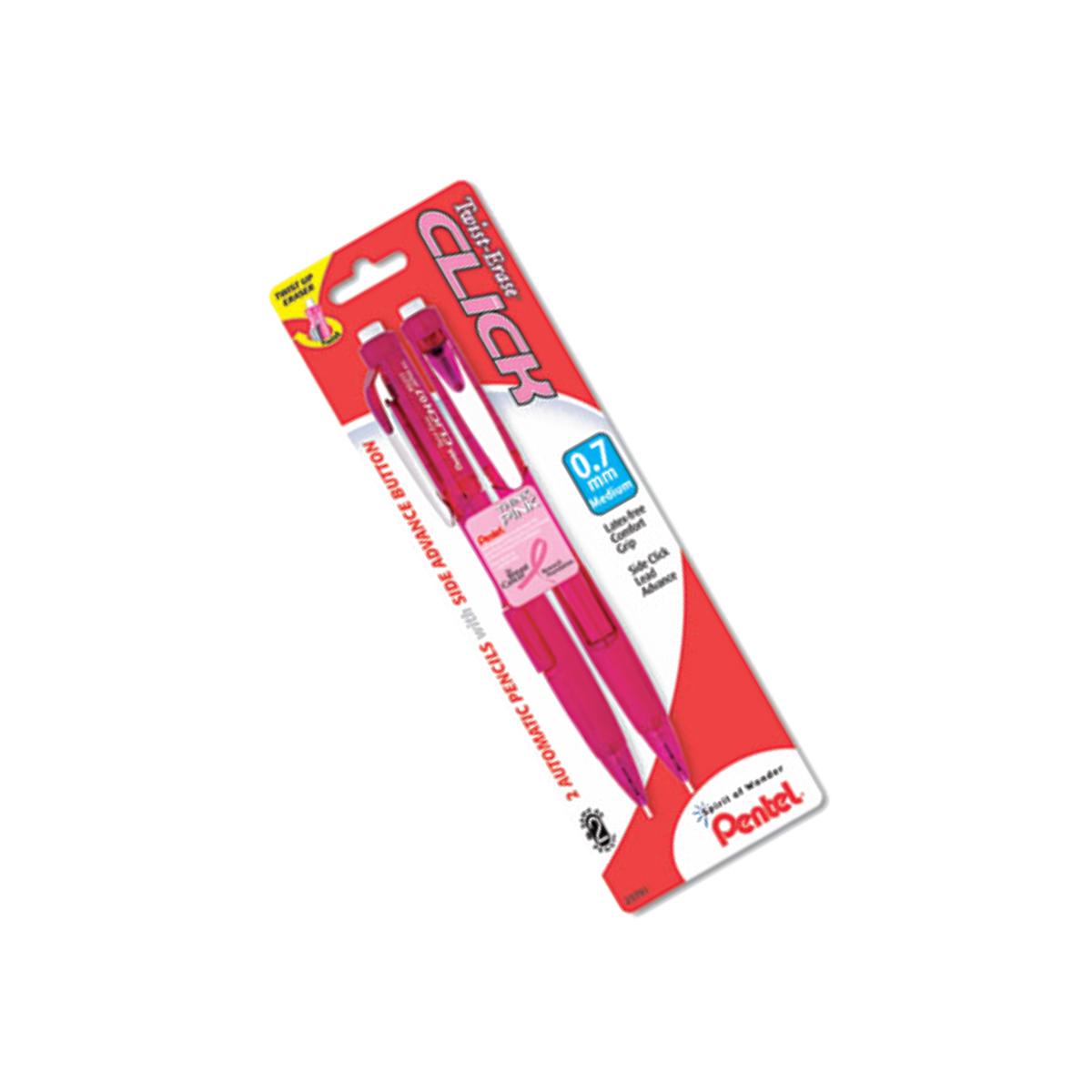 Picture of Pentel PD277TBP2C-BC Pink Ribbon Twist-Erase CLICK Mechanical Pencil- 0.7 mm- 2-Pk