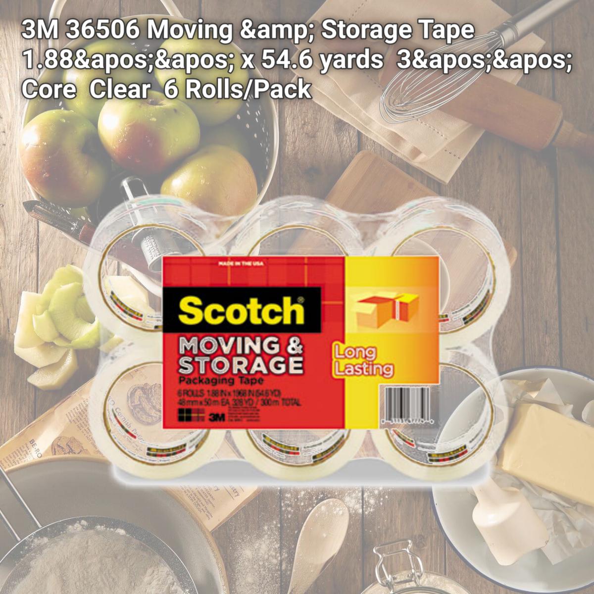 Picture of 3M 36506 Moving &amp; Storage Tape  1.88'' x 54.6 yards  3'' Core  Clear  6 Rolls/Pack