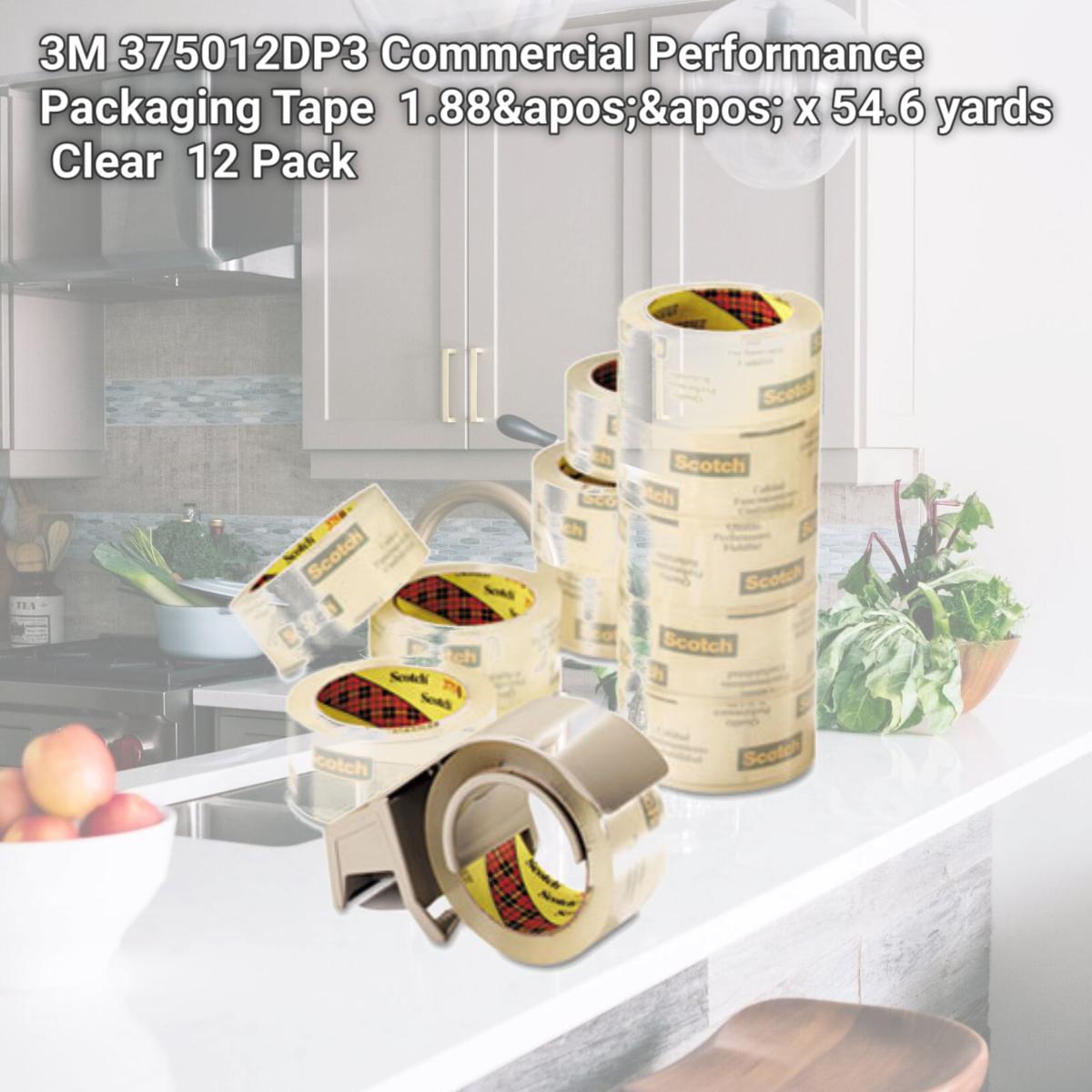 Picture of 3M 375012DP3 Commercial Performance Packaging Tape  1.88'' x 54.6 yards  Clear  12 Pack