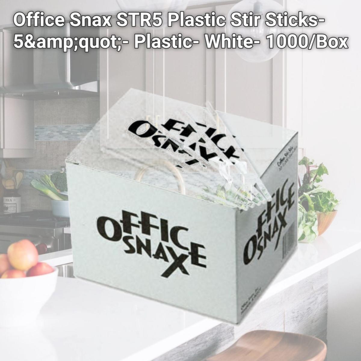 Picture of Office Snax STR5 Plastic Stir Sticks- 5&amp;quot;- Plastic- White- 1000/Box