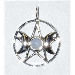 Jms243mt 0.68 In. Triple Goddess Pentagram Moonstone Sterling Silver Pendant